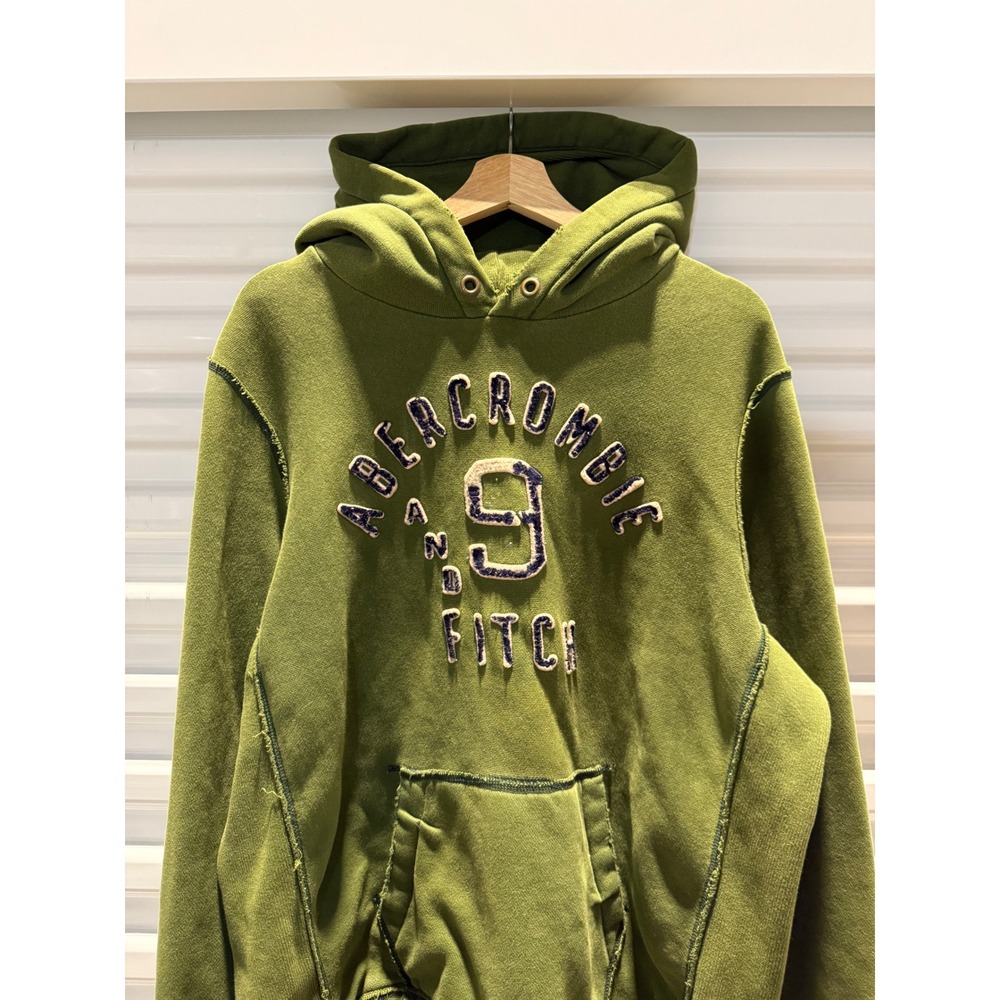 Abercrombie‎ & Fitch Mens Large Olive Green Applique Logo Sherpa Lined Hoodie L